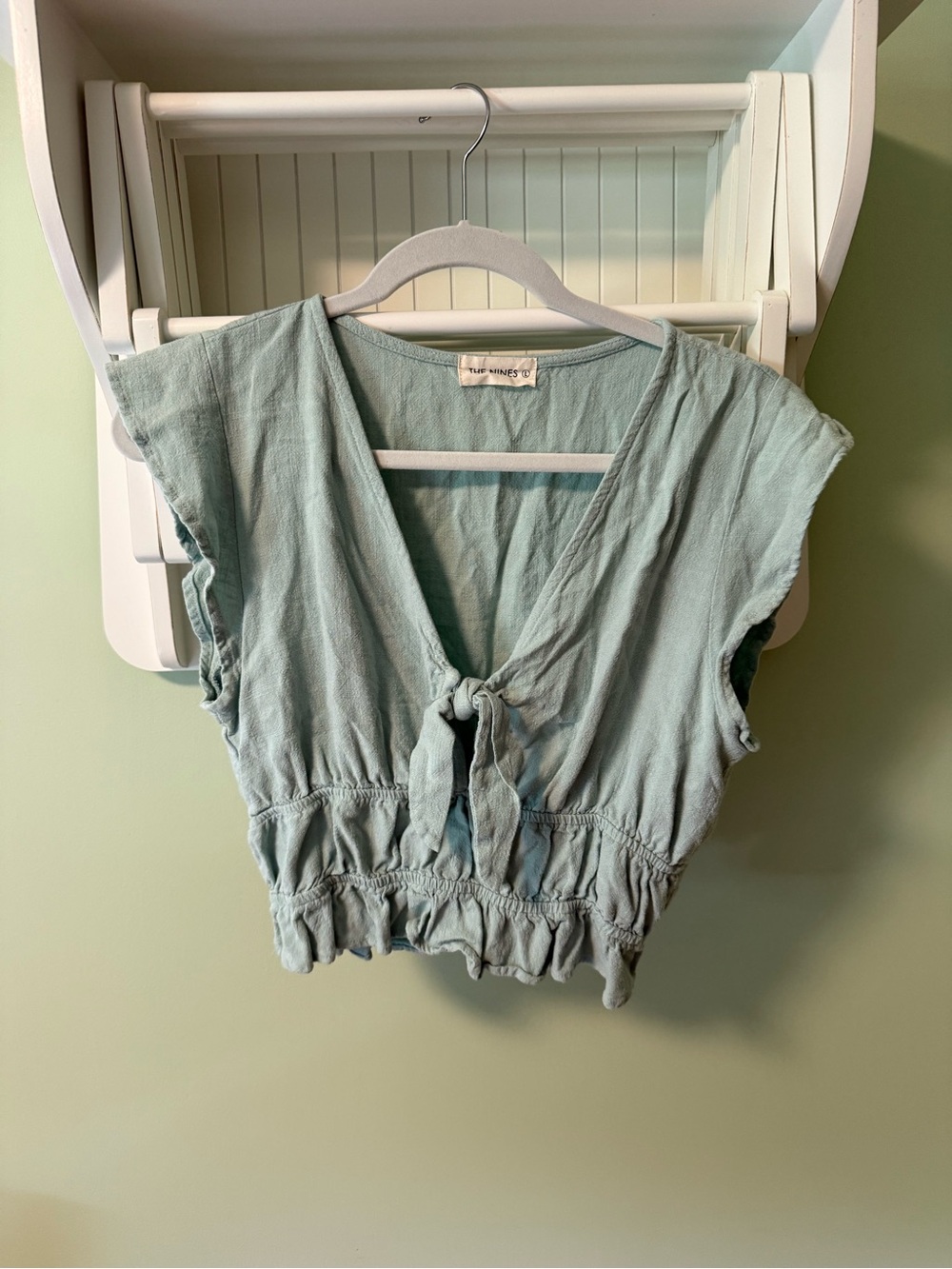 Boutique Tie-Front Crop Top in Seafoam Green - Women